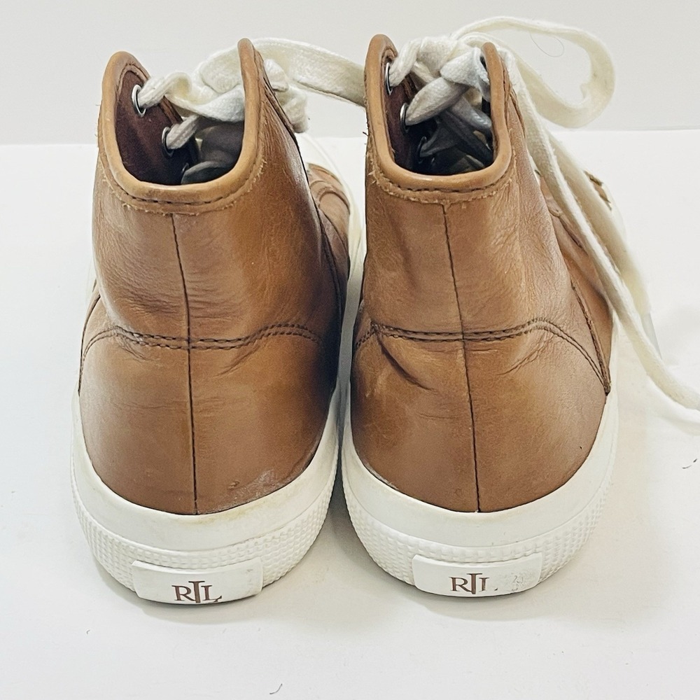 Ralph Lauren Women's Brown Tan High Top Lace Up Leather Sneakers High Tops Sz 6B - Picture 6 of 9